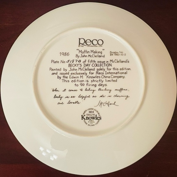 1986 “Muffin Making” John McClelland  8.5” Fine China Collector Plate: Like New - Picture 3 of 4